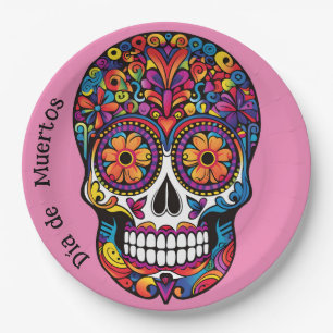 Custom colour colourful sugar skull  Día de Muerto Paper Plate