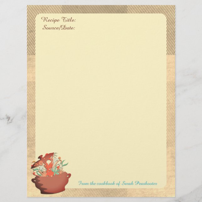 Custom colour cooking aromas recipe letterhead (Front)