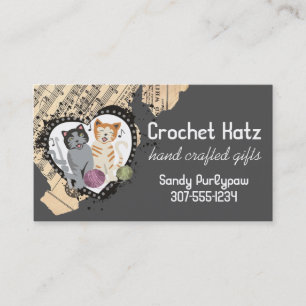 Custom colour crochet hook yarn singing cats business card
