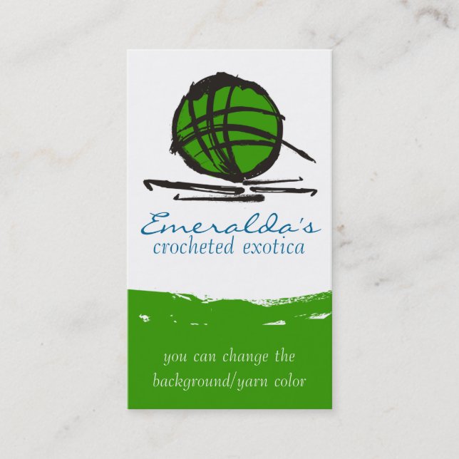 custom colour crochet hooks ball of yarn ink blot business card (Front)