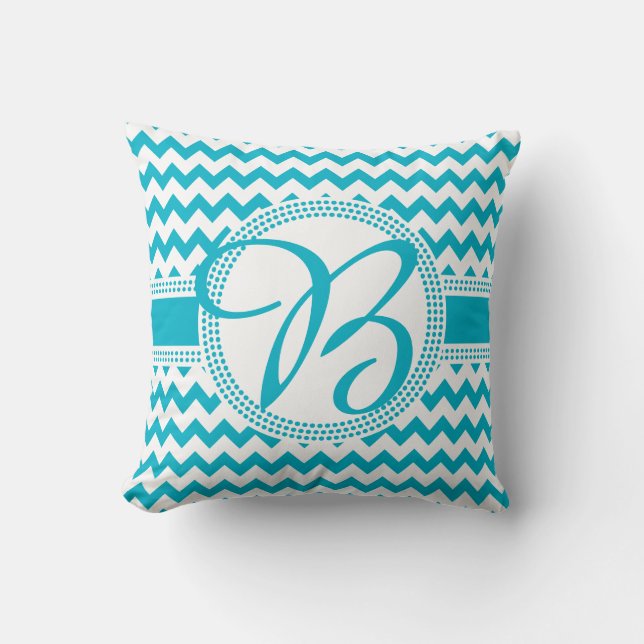 Custom Colour Cursive Monogram Green and White Throw Pillow (Front)
