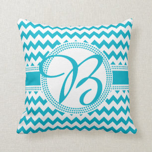 Custom Colour Cursive Monogram Green and White Throw Pillow