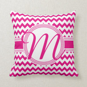 Custom Colour Cursive Monogram Hot Pink and White Throw Pillow