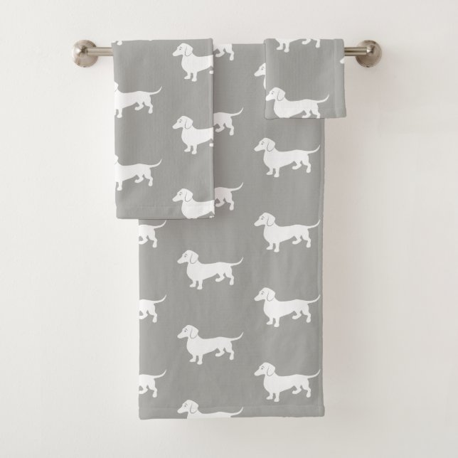 Custom Colour Dachshund Pattern Bath Towel Set (Insitu)