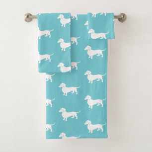 Custom Colour Dachshund Pattern Fresh Aqua Bath Towel Set