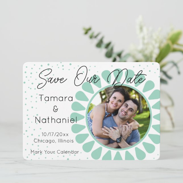 Custom Colour Daisy Photo Frame Save Our Date Card (Standing Front)