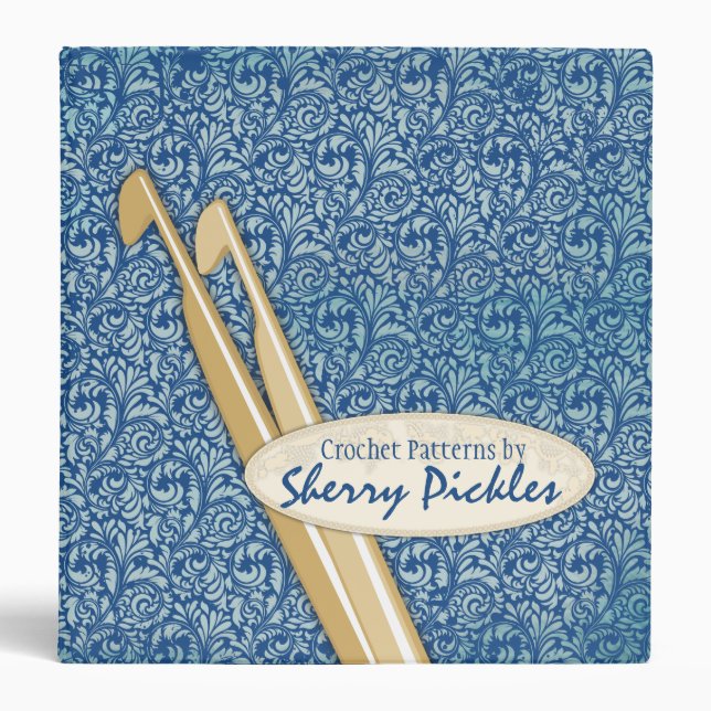 Custom colour damask knitting needles crochet binder (Front)