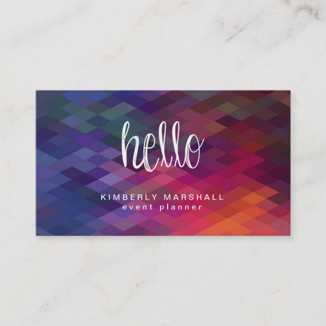 Custom Colour Diamond Pattern Hello Business Cards (Front)