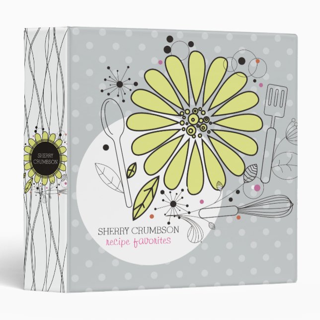 Custom colour doodle flower bakery kitchen utensil binder (Front/Spine)