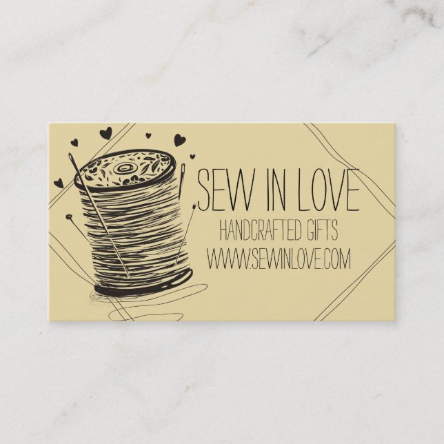 Custom colour doodle spool of thread sewing pins business card (Front)