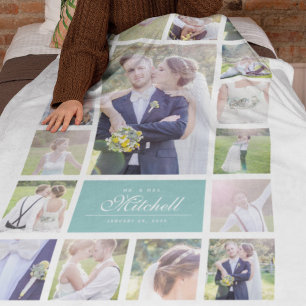 Custom Colour Elegant Script Mr & Mrs Photo Collag Fleece Blanket