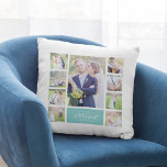 Custom Colour Elegant Script Mr & Mrs Photo Collag Throw Pillow<br><div class="desc">Photo collage pillow with 9 photos arranged in a grid layout on the front and back making it 18 photos in total that you can replace with you own photos featuring your family name in an elegant script. This versatile pillow design also has editable colours. You can change the background...</div>