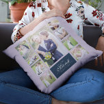 Custom Colour Elegant Script Mr & Mrs Photo Collag Throw Pillow<br><div class="desc">Photo collage pillow with 9 photos arranged in a grid layout on the front and back making it 18 photos in total that you can replace with you own photos featuring your family name in an elegant script. This versatile pillow design also has editable colours. You can change the background...</div>