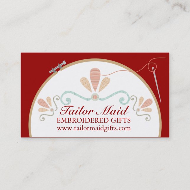 Custom colour embroidery hoop needle thread business card (Front)