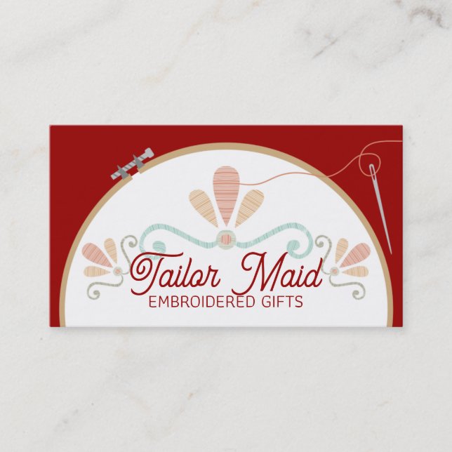 Custom colour embroidery hoop needle thread business card (Front)