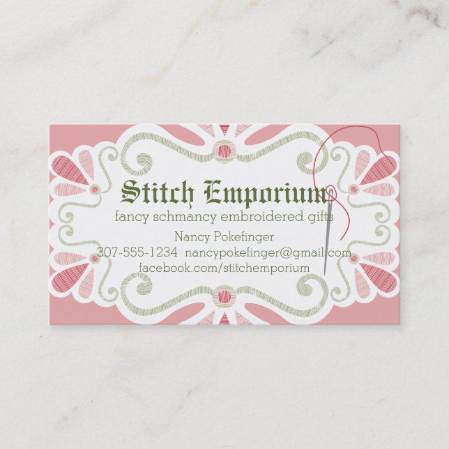 Custom colour embroidery needle thread sewing business card (Front)