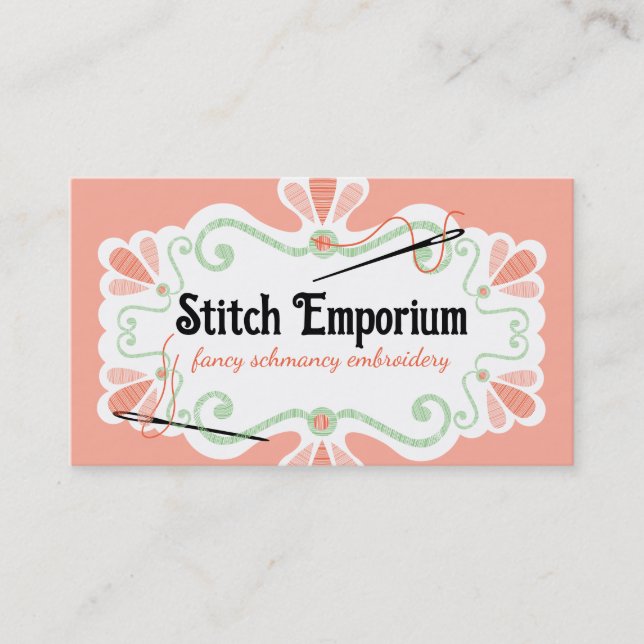 Custom colour embroidery needle thread sewing business card (Front)