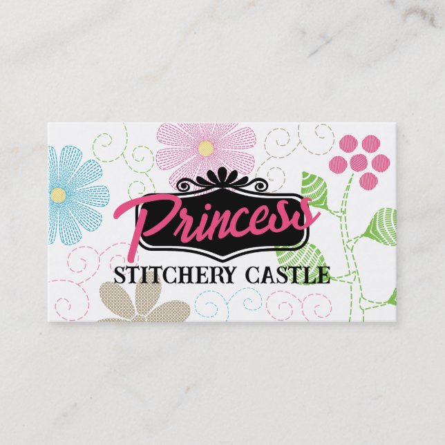 Custom colour embroidery sewing stitches flowers business card (Front)