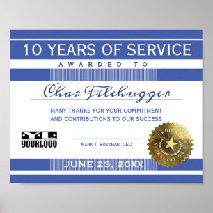 Custom colour employee anniversary certificate poster
