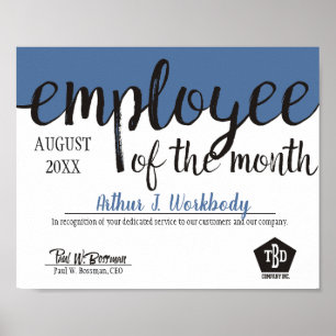 Custom colour employee of the month certificate poster