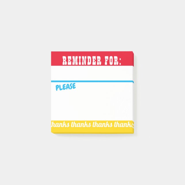 Custom colour employee reminder please thank you post-it notes (Front)
