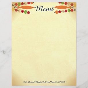 Custom colour fish vegetable kebab menu letterhead