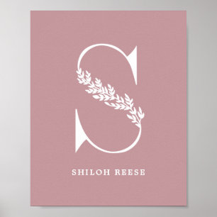 Custom Colour Floral Monogram Letter S Name Nurser Poster