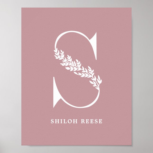 Custom Colour Floral Monogram Letter S Name Nurser Poster (Front)