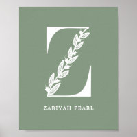 Custom Colour Floral Monogram Letter Z Name Nurser