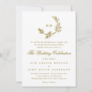 Custom Colour Floral Wreath Monogram Wedding Invitation