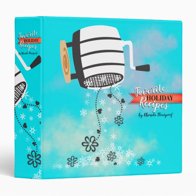 Custom colour flour sifter holiday recipe cookbook binder (Front/Spine)