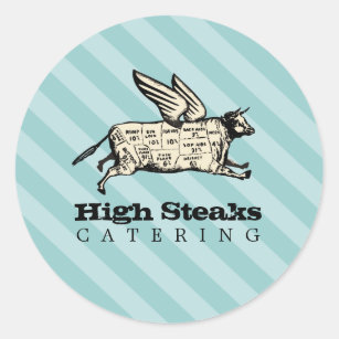 custom colour flying cow beef cuts chef catering classic round sticker
