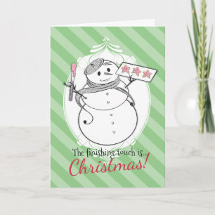 Custom colour French pastry chef snowman cookies Holiday Card