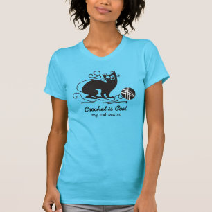 Custom colour funny black cat crochet hooks yarn T-Shirt