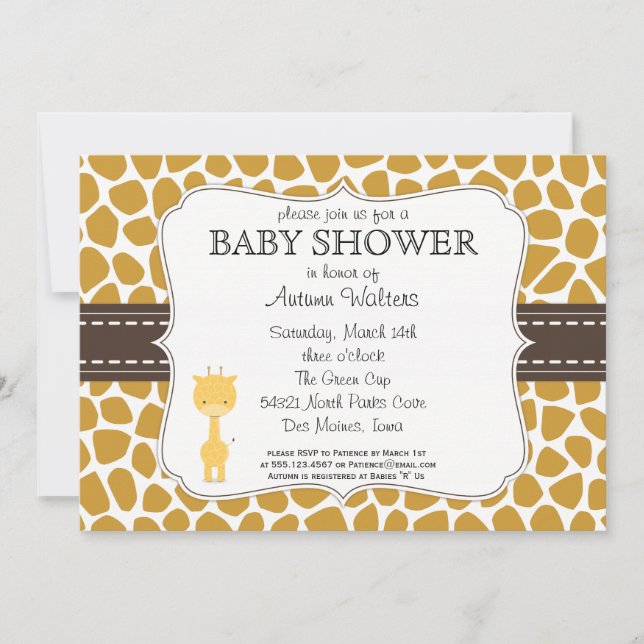Custom Colour Giraffe Baby Shower Invitations (Front)