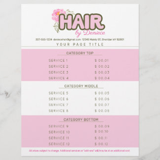 Custom colour hair stylist salon service price lis letterhead