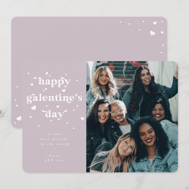 Custom Colour Happy Galentine's Day Photo Holiday Card (Front/Back)