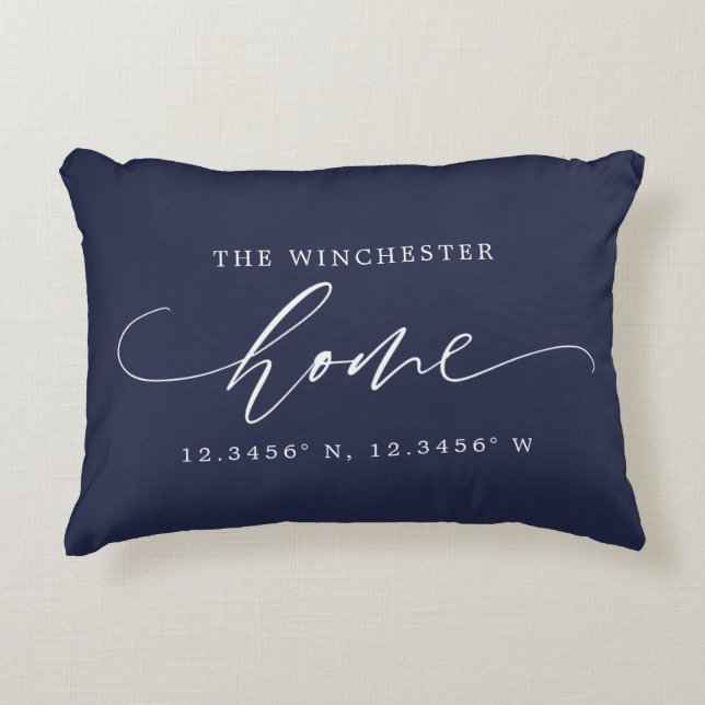 Custom Colour Home Script With Coordinates Accent Pillow (Front)