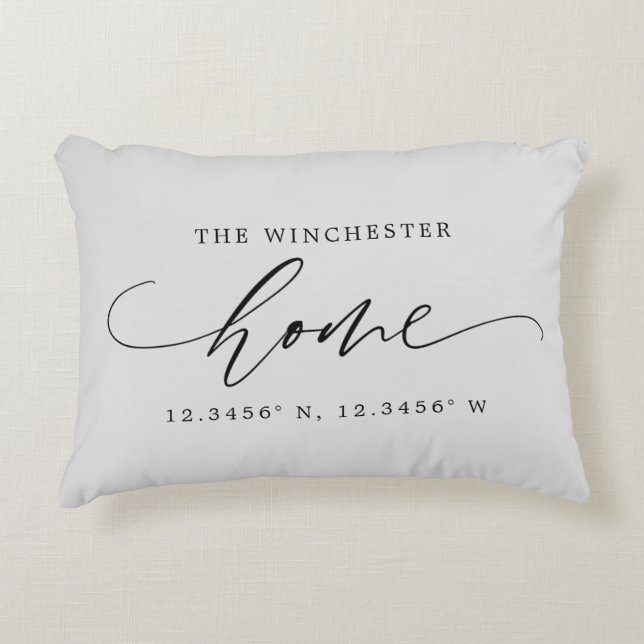 Custom Colour Home Script With Coordinates Accent Pillow (Front)