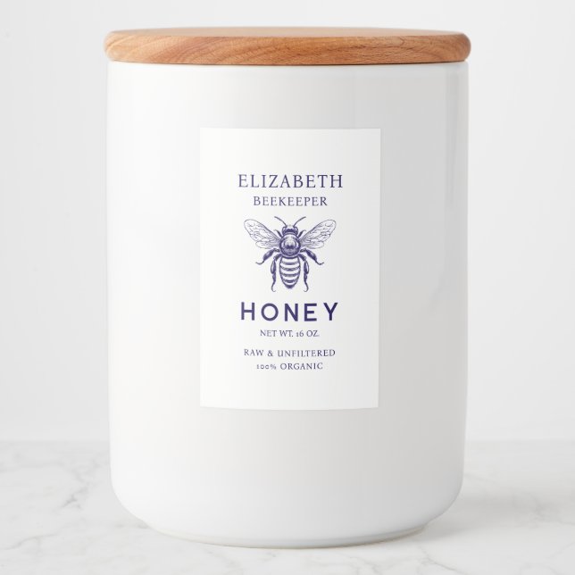 Custom colour honey bee vintage canning label (Front)