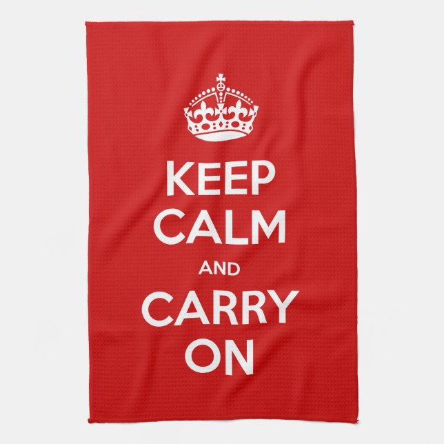 Custom Colour Keep Calm and Carry On Kitchen Towel (Vertical)