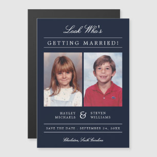 Custom Colour Kid Photo Save the Date Navy Magnetic Invitation