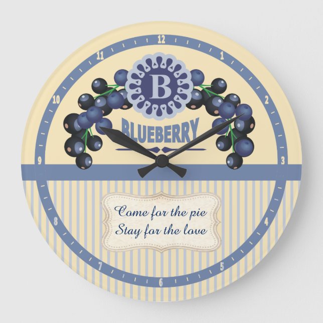 Custom colour kitchen clock vintage blueberries (Front)
