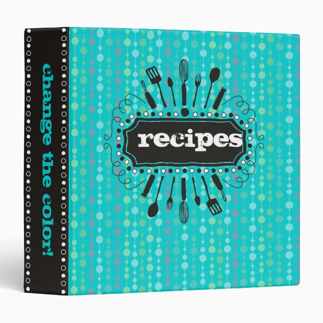 Custom colour kitchen utensils blobs recipe binder (Front/Spine)