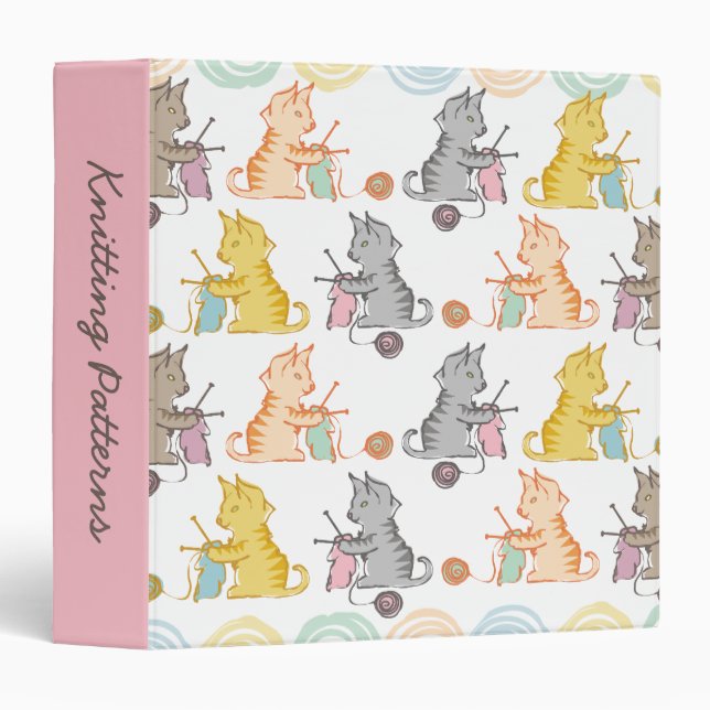 Custom colour kitten cat knitting needles yarn binder (Front/Spine)