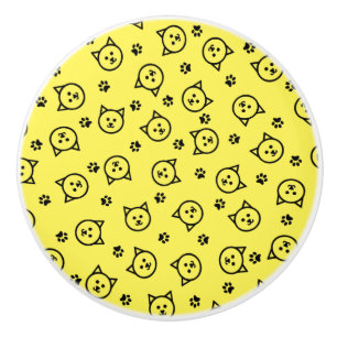 Custom Colour Kitty Pattern Ceramic Knob