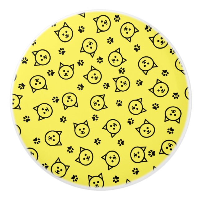 Custom Colour Kitty Pattern Ceramic Knob (Front)