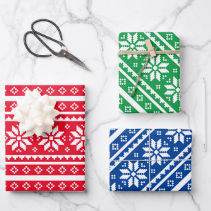 Custom colour knit snowflake pattern Christmas Wrapping Paper Sheet