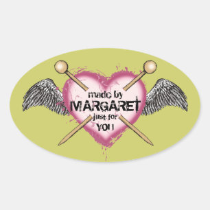 Custom colour knitting needles heart wings label
