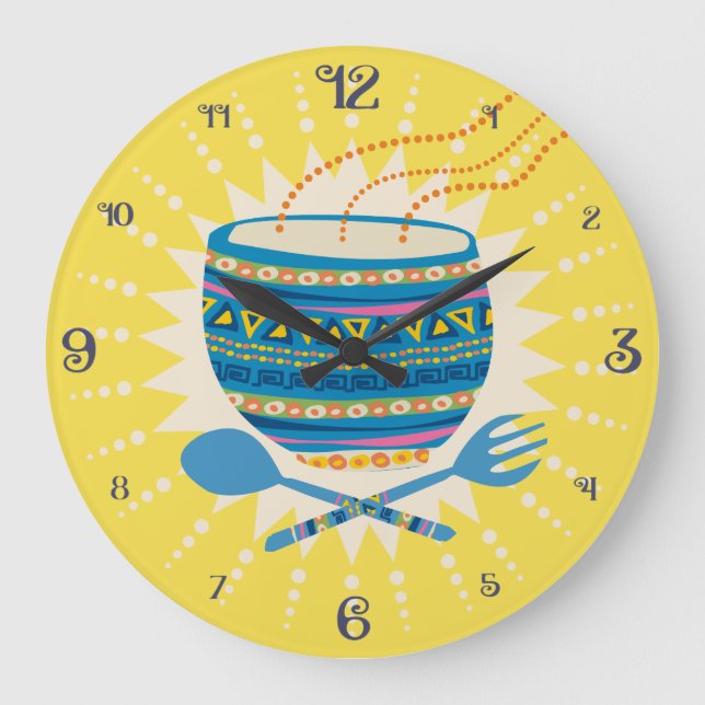 Custom colour Mexican Aztec food bowl kitchen Large Clock (Front)